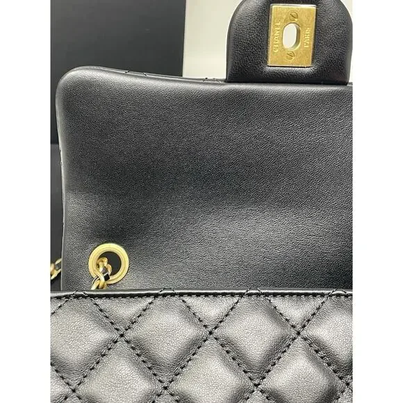 CHANEL 22S Black Mini Rectangle Pearl Crush Braid Gold Ball Flap Bag Unused - Picture 14 of 16